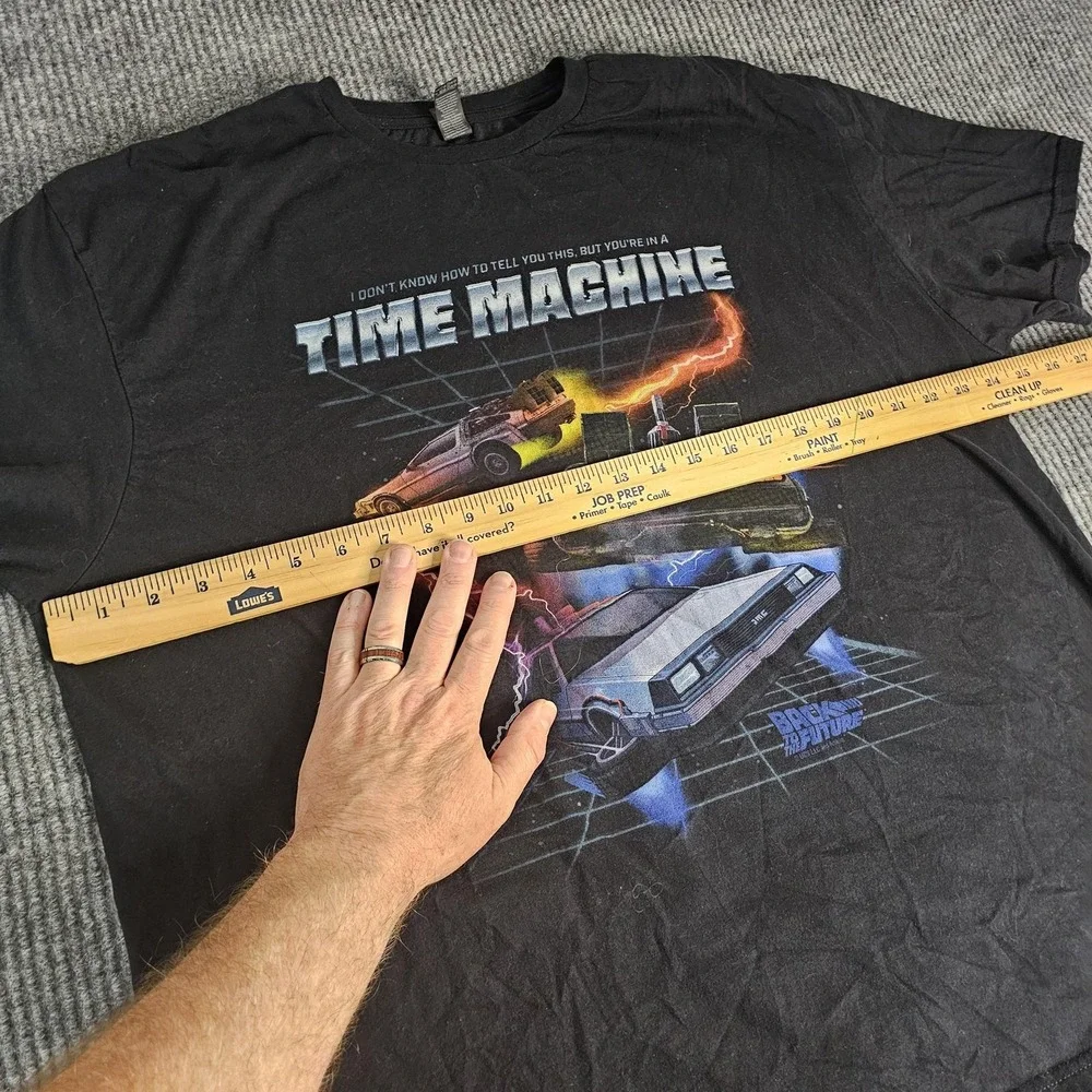 Back To The Future Time Machine Shirt Mens 2XL Black Movie Graphic Tee Gildan